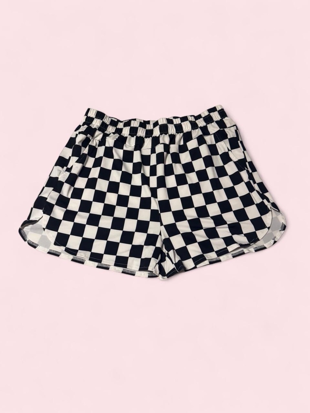 Boutique Checkered Black & White Athletic Lounge Shorts